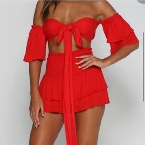 Meshki Wrap Tie Bodycon Top Size Small Red